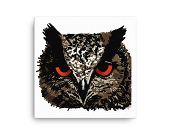 Owl Fierce Eyes Woodland Forest Horned Owl Canvas Wall Decor Halloween