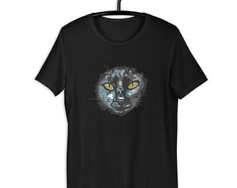 Black Cat Kitten Speckle Abstract Art Canvas Spooky Halloween Male Female Unisex T-shirt
