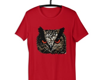 Owl Fierce Eyes Woodland Forest Horned Owl Male Female Unisex T-shirt