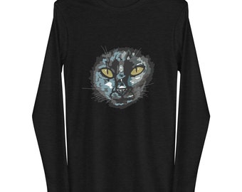 Black Cat Kitten Speckle Abstract Art Halloween Spooky Male Female Unisex Long Sleeve Tee