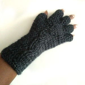 Crochet Half Finger Gloves - Cable Stitch Fingerless Mittens