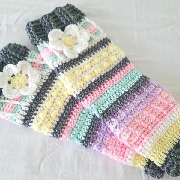 Crochet Leg Warmers - Pastel Footless Socks - Womens Knee High Boot Cuffs