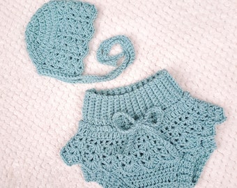 NOT AI - Crochet Baby Bloomers and Bonnet Set Pattern: Newborn to 18 Months (PDF Pattern)