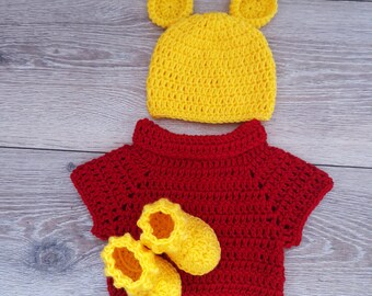 Crochet Winnie Pooh Bear Outfit PATTERN: Newborn Baby Set (PDF Pattern)
