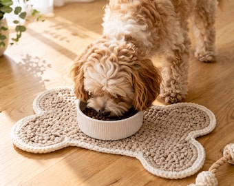 NOT AI - Crochet Dog Bowl Mat PATTERN – Chunky Bone Pet Placemat (PdF Pattern)