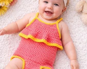 Patrón de traje de baño tipo mameluco a crochet – Mameluco para bebé a niño pequeño (Patrón en PDF)