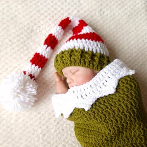 Crochet PATTERN Christmas Elf Baby Cocoon and bonnet set, Newborn snuggle sack, sleepers, swaddle, Winter  Newborn Wrap -  to 0-3 months