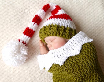 NOT AI - crochet Christmas Elf Baby Cocoon Pattern: Newborn Photo Prop (PDF Pattern)