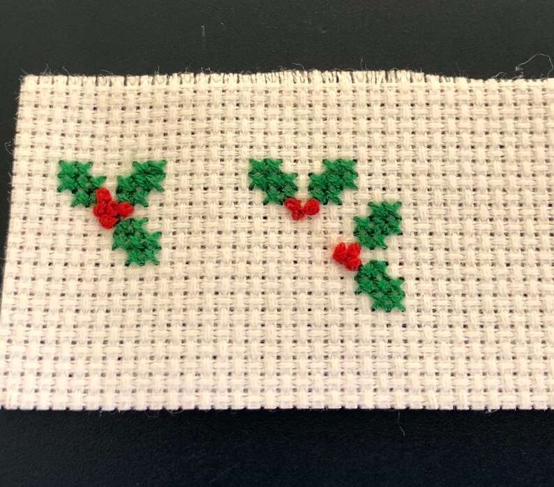 Miniature Christmas Holly cross stitch gift tag pdf pattern | Etsy