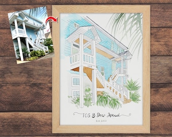 House Portrait Watercolor Hand painted, House Portrait Painting, Drawing of House, Housewarming Gift,  Realtor Closing Gift