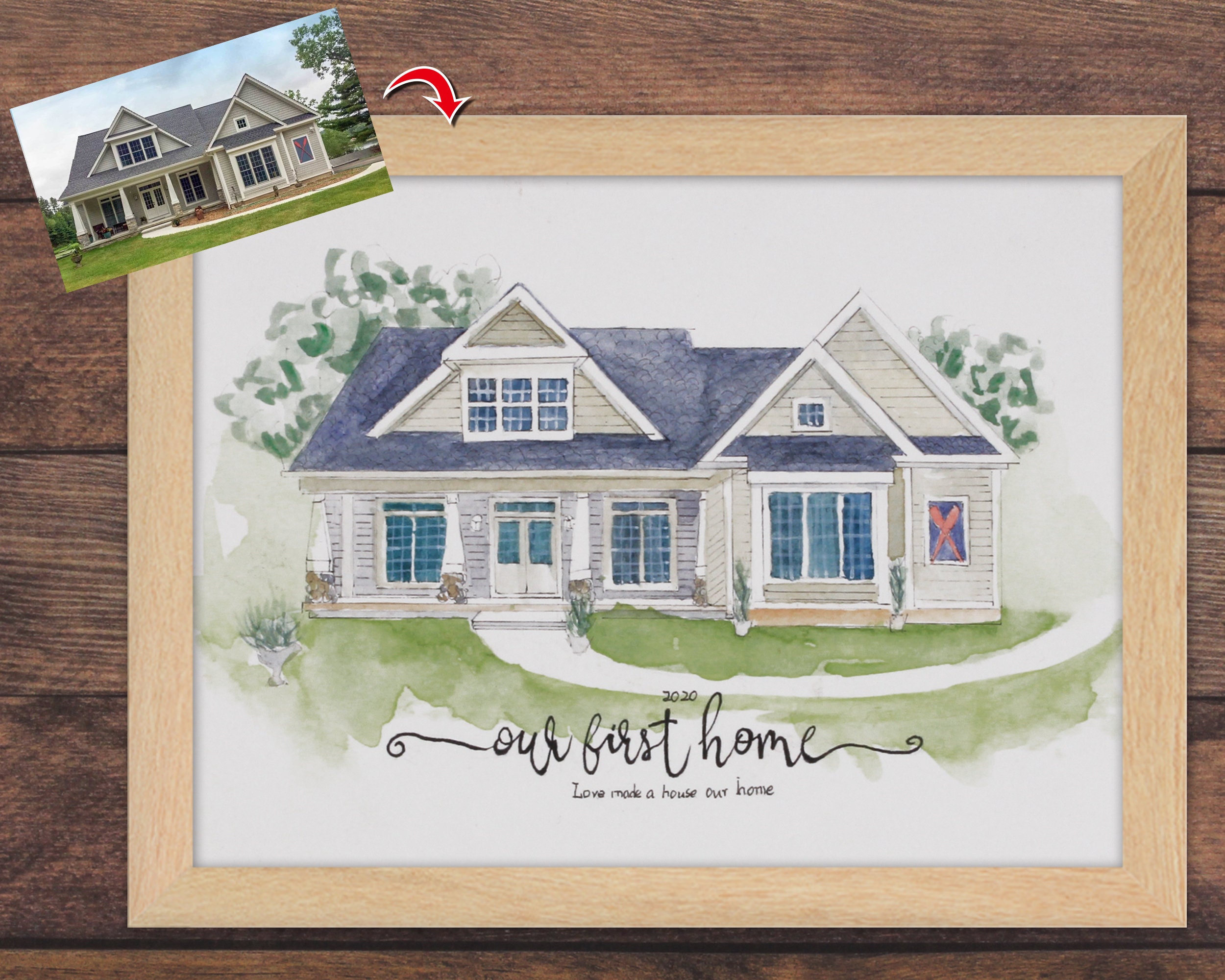 Personalized Watercolor House Portrait Hand-painted Home photo