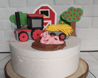 Cake decoration cake topper cake topper sugar figure tractor farm pig fondant cake decoration fondant fondant figures fondant figures