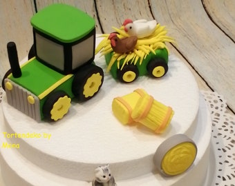 Tortendeko Tortentopper Tortenaufleger Zuckerfigur Traktor Bauernhof HühnerFondant Tortendeko