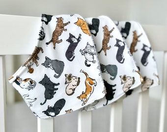 Cat Print Baby Dribble Bib | Hand Drawn | Cat Lover | Baby Clothes | Handmade