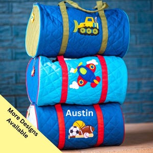 Personalized Kids Duffle Quilted Bag-Girls Duffle Bag-Boys Duffle Bag-Monogram Bag-Embroidered Bag-Stephen Joseph Duffle Bag