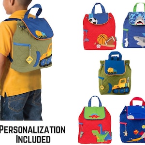 Personalized Quilted Backpack-Toddler Boys Backpack-Superhero-Alligator/Pirate-Train-Stephen Joseph Quilted Backpack-Fire Truck