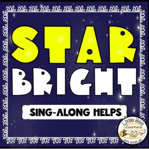 May include: A navy blue educational poster with the words "STAR BRIGHT" in yellow and white. Below the words is the text "SING-ALONG HELPS". The poster has a white floral border and a small logo in the bottom right corner.
