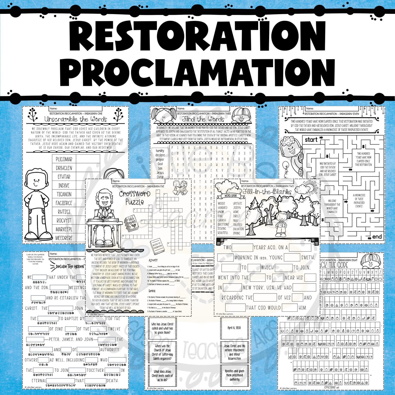 Restoration Proclamation Activity Pages - Senior Primary - Etsy