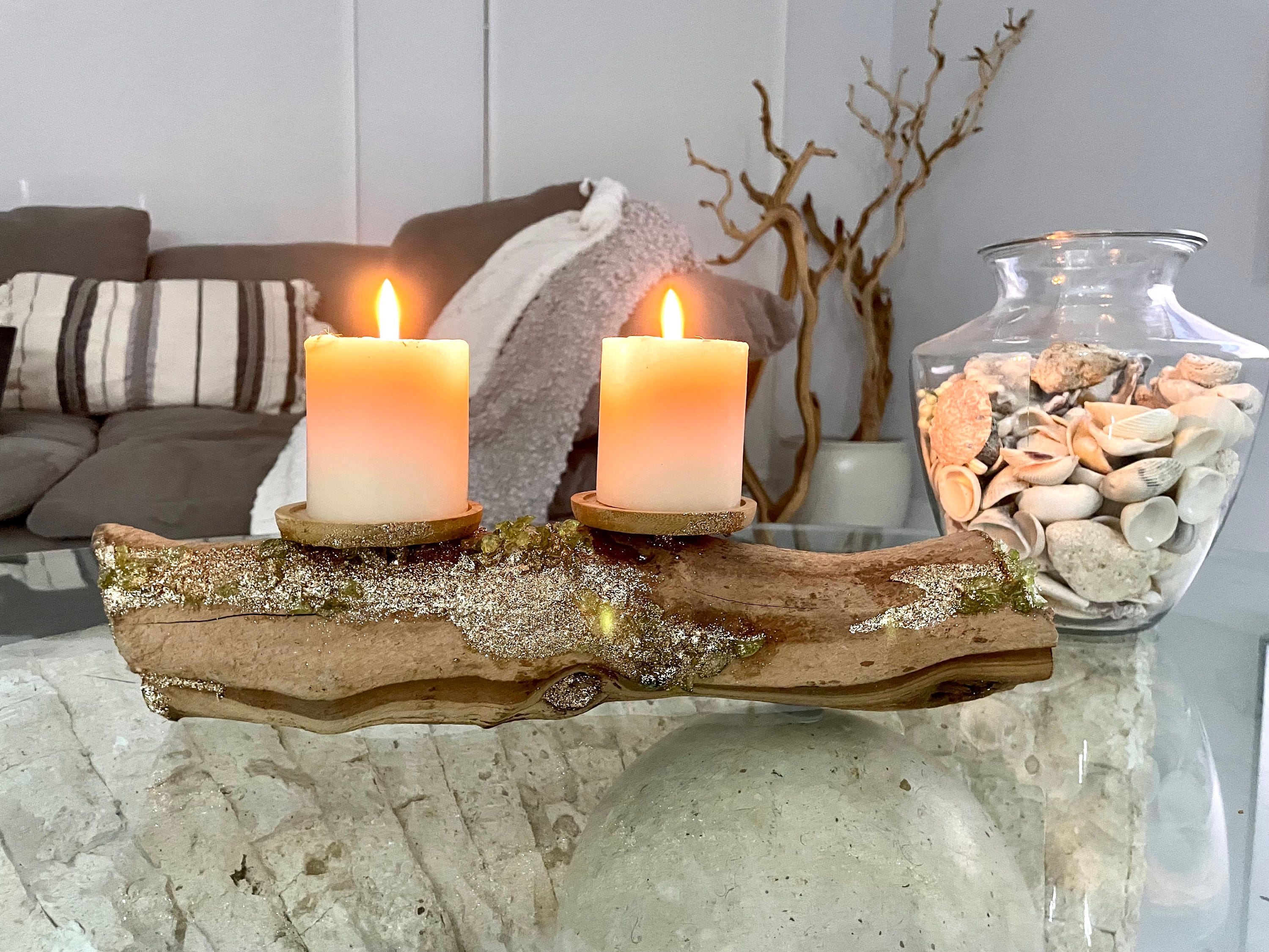 Wall-hanging Crystal & Driftwood Décor, Metal Wall Hanging