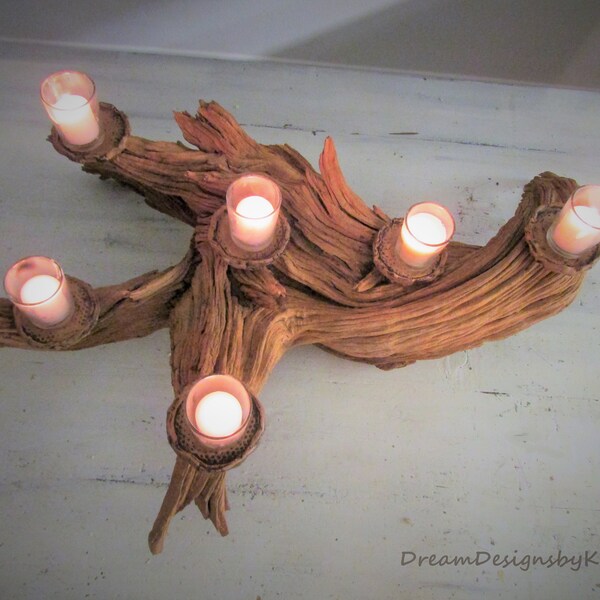 Large Exotic tree root candelabra, Wood art, Drift wood candle holder, wood sculpture, driftwood centerpiece, driftwood candleholder art