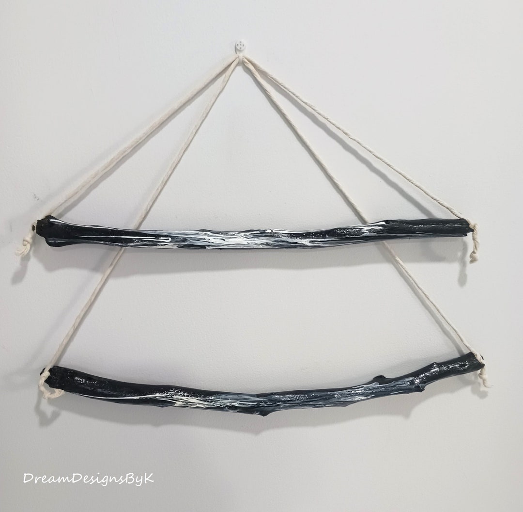 Large 28 Black and White Driftwood Wall Art, Painted Driftwood