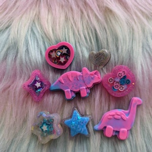 Bubblegum Space Dino Set of 8 Croc Charms [ Handmade Resin Shoe Accessories ]