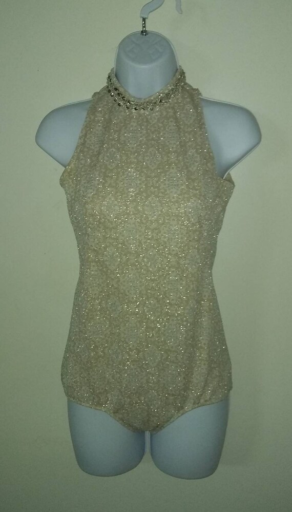 Vintage 1960s one piece majorette leotard gold siz