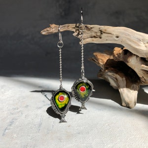 Steampunk Fish Dangle Earrings, Hypoallergenic Pewter, Artisan Design