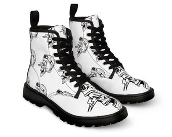 Women's Canvas Boots grungy doc Martin combat shoes skull black bike riding