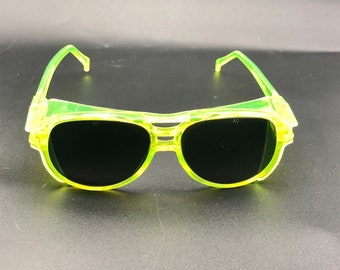 Vintage Sunglasses/Safety glasses with side shields...Neon Yellow with Dark Tinted Lens