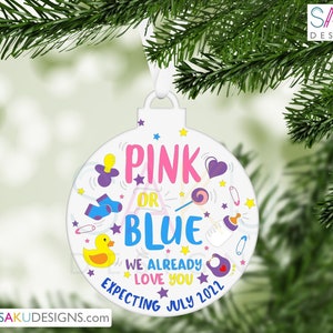 Pink or Blue We Already Love You-Ornament-Christmas-Hannukah-Chrismukkah-Gender Reveal-Expecting Baby Ornament- Personalized Ornament