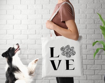 LOVE DOG TOTE-Paw Tote Bag-Pet Tote Bag-Dog Tote Bag-Canvas Tote Bag-Fur Baby-Dog Mom-Gifts for Pet Lovers-Dog Tote-Reusable Bag-Ecofriendly