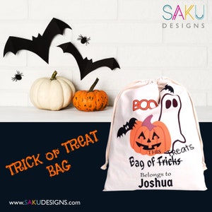 HALLOWEEN TRICK or TREAT Bag-Candy Bag-Halloween-Trick or Treat-Custom Bag-Personalized Bag-Pumpkin-Spider-Witch-Costume-Reusable Bag