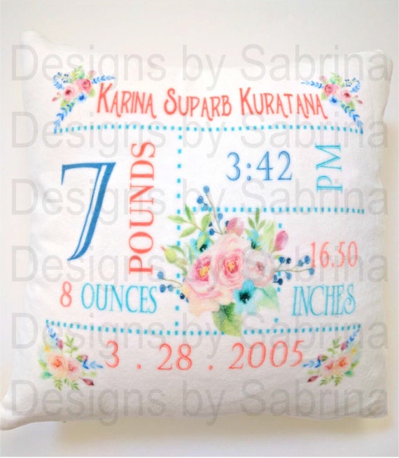 Flower Baby Girl Pillow Birth Announcement Nursery Decor Baby Etsy