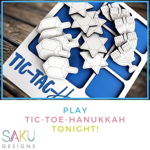 TIC TAC HANUKKAH - Tic Tic Toe - Game - Hanukkah - Chanukah - Christmukkah - Jewish - Dreidel - Menorah - Star of David