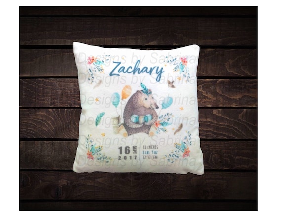 Birthday Bear Baby Pillow Birth Announcement Nursery Etsy
