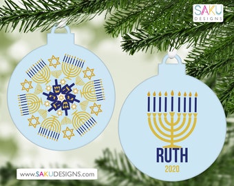 MENORAH HANUKKAH ORNAMENT-Personalized-Ornament-Christmas-Hannukah Decoration-Chrismukkah-Dreidel-Jewish-Mandala-Star of David-Personalized