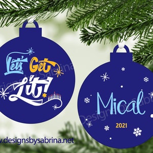 LET'S GET LIT Hanukkah Ornament-Jewish-Ornament-Hanukkah Decoration-Hanukkah Gift-Jewish Ornament-Christmas-Channukah-Chrismukkah-Menorah