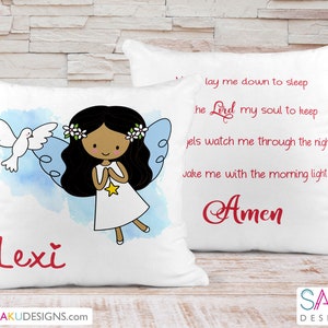 Now I Lay Me Down to Sleep Pillow-Personalized Pillow-Communion-Baptism-Prayer-Faith-Religious-Angel-Nursery Decor-Baby Pillow