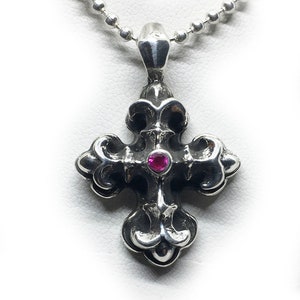 Gothic Cross with Ruby Stone Silver Pendant