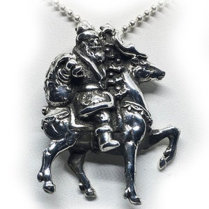 Santa Claus with Reindeer Silver Pendant