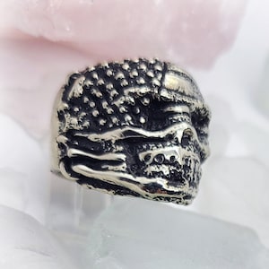 USA Flag Skull Sterling Silver Ring