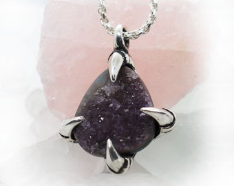 Dragon Claw with Natural Amethyst Stone Sterling Silver Necklace
