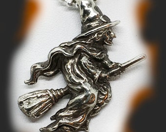 Halloween Flying Witch Sterling Silver Pendant