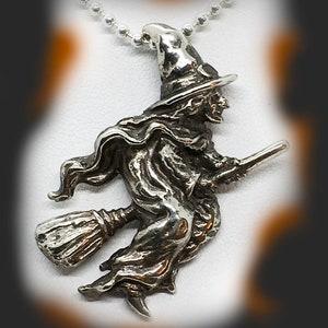 Halloween Flying Witch Sterling Silver Pendant