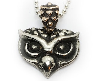 Heart Owl Silver Pendant