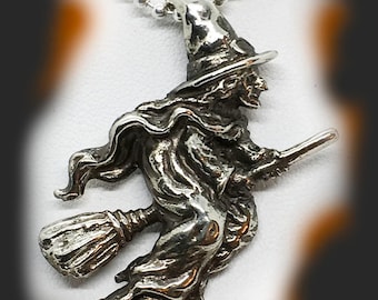 Halloween Flying Witch Sterling Silver Pendant