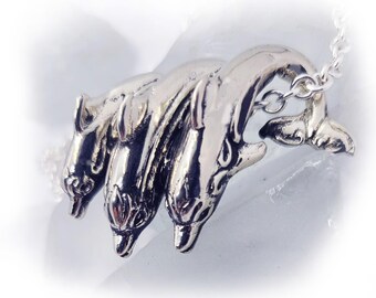 Playful Dolphins in the Ocean Sterling Silver Pendant