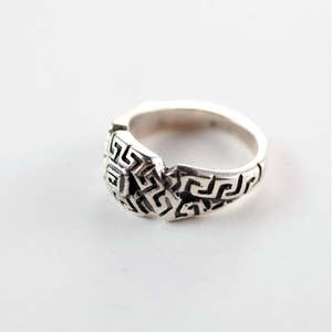 Heart Patterns Style Square Sterling Silver Ring