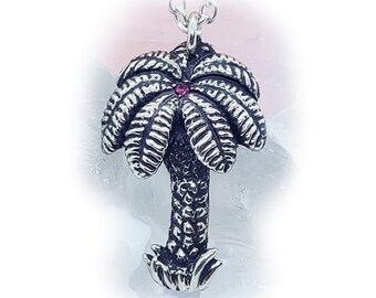 Palm Tree With Ruby Stone Sterling Silver Pendant